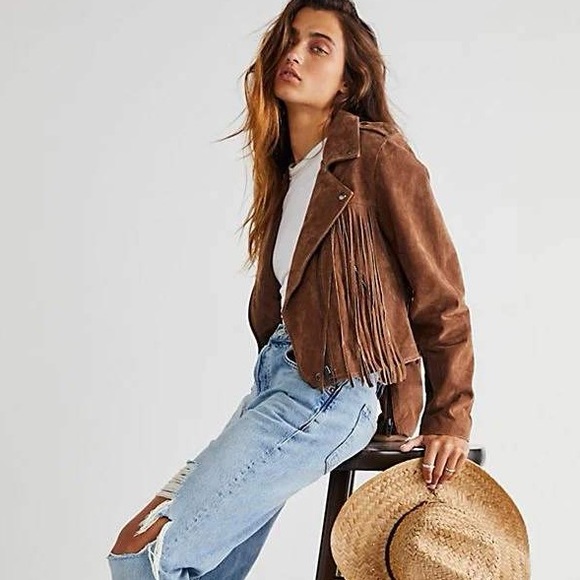 BLANK NYC Genuine Suede Fringed Moto Jacket - Rust - Picture 10 of 15